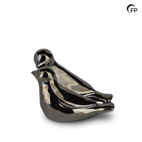 FPU 087 Keramische kunst urn keepsake Whistling Birds Zilverkleur