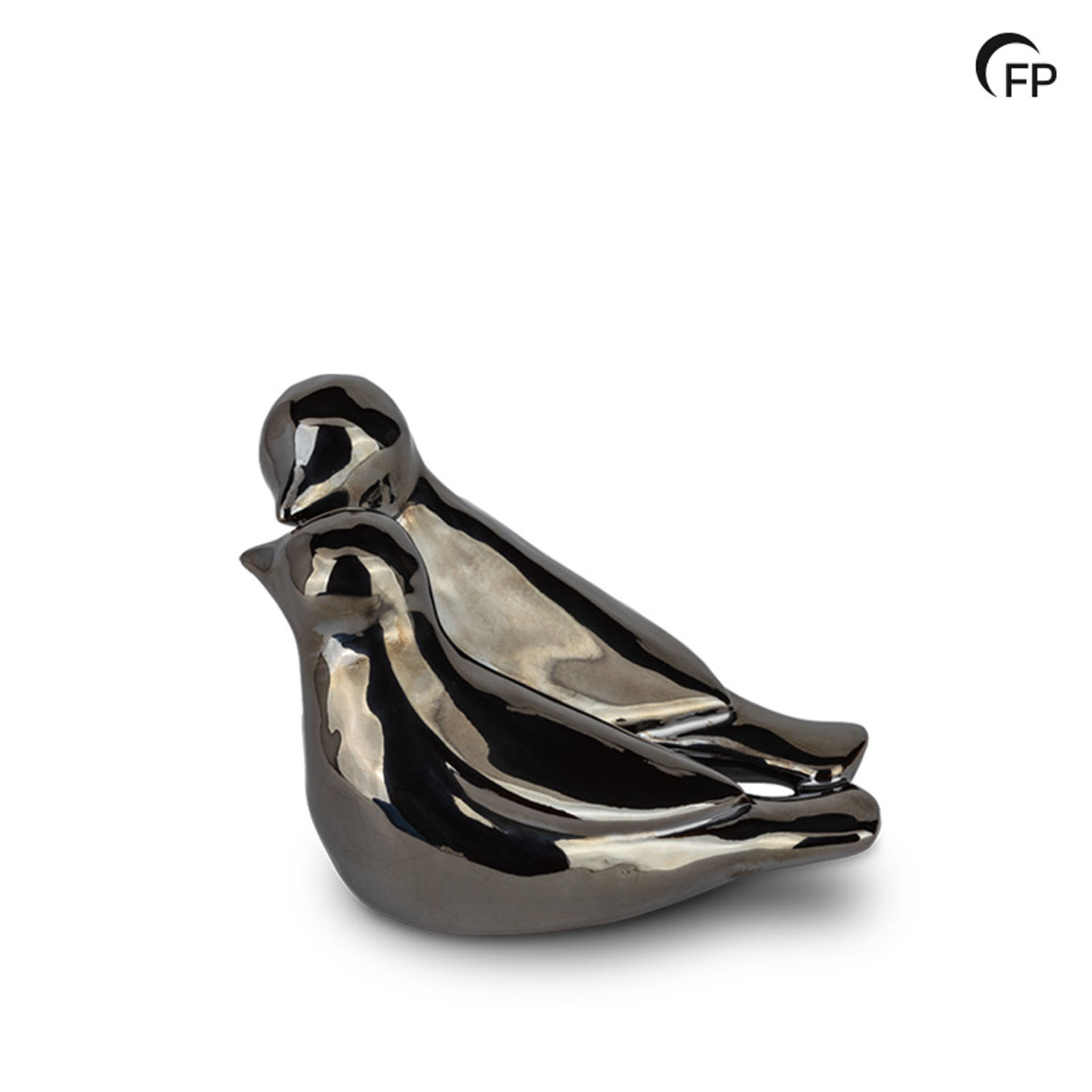 FPU 087 Keramische kunst urn keepsake Whistling Birds Zilverkleur